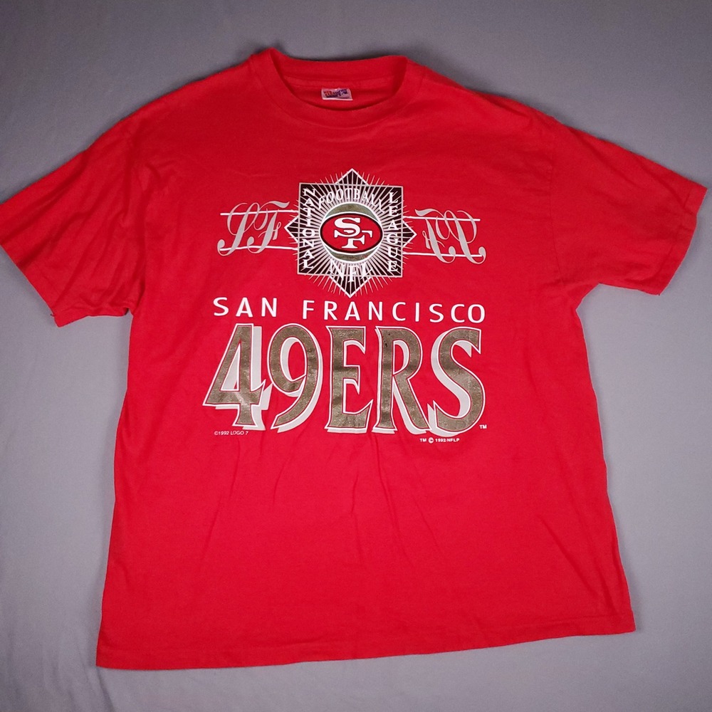 Vintage 1992 San Francisco 49ers T-Shirt Hanes Beefy-T Red XL Logo 7 Made in USA